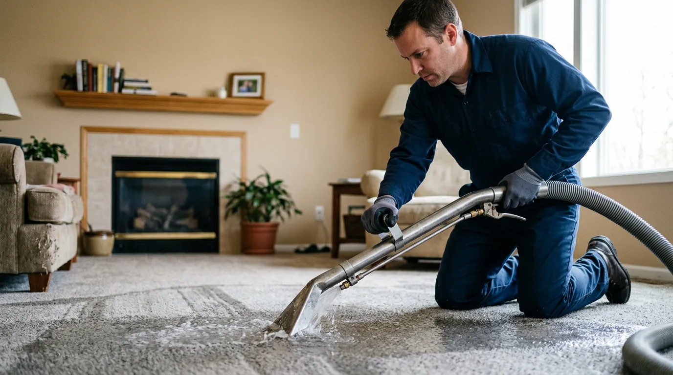 Water damage restoration technician working near Lansford, PA